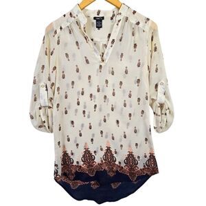 rue21 Cream Printed Tunic  Blouse
